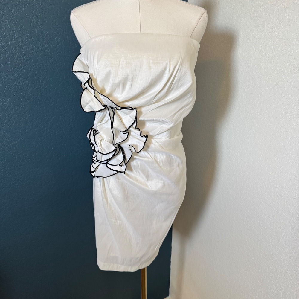 Vintage Aesthetic Jessica McClintock Strapless Ruffle Mini Dress 12 Cream